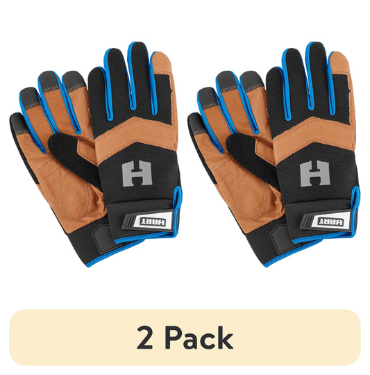 (2 pack) HART Leather Palm Work Gloves, 5-Finger Touchscreen Capable, Size Medium Safety Workwear Gloves