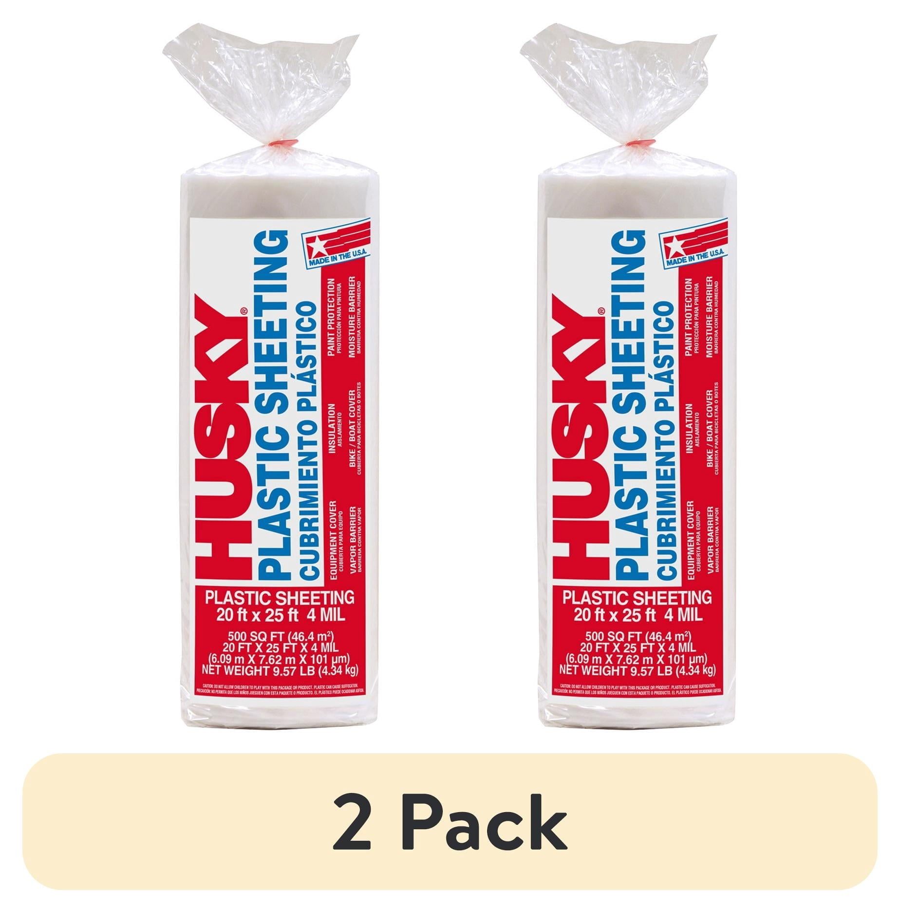 (2 pack) Husky 20' x 25' 4 Mil Clear Plastic Sheeting