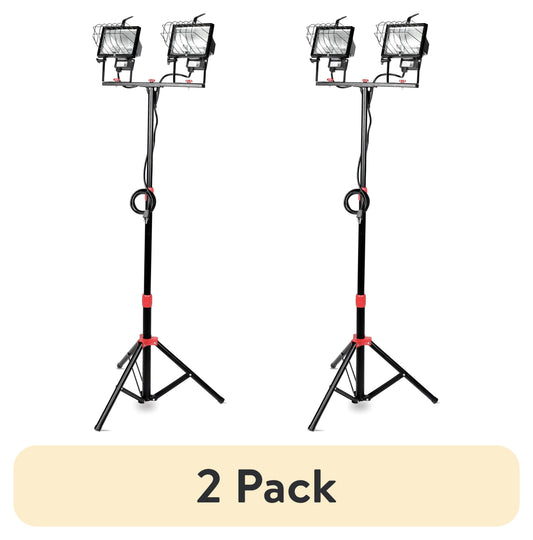 (2 pack) Hyper Tough 1000W Halogen 2 Light Corded Tripod Mounted Portable Work Light, 7625