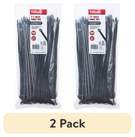 (2 pack) Hyper Tough 11inch Cable Tie 75lbf Uv Black 250Pcs