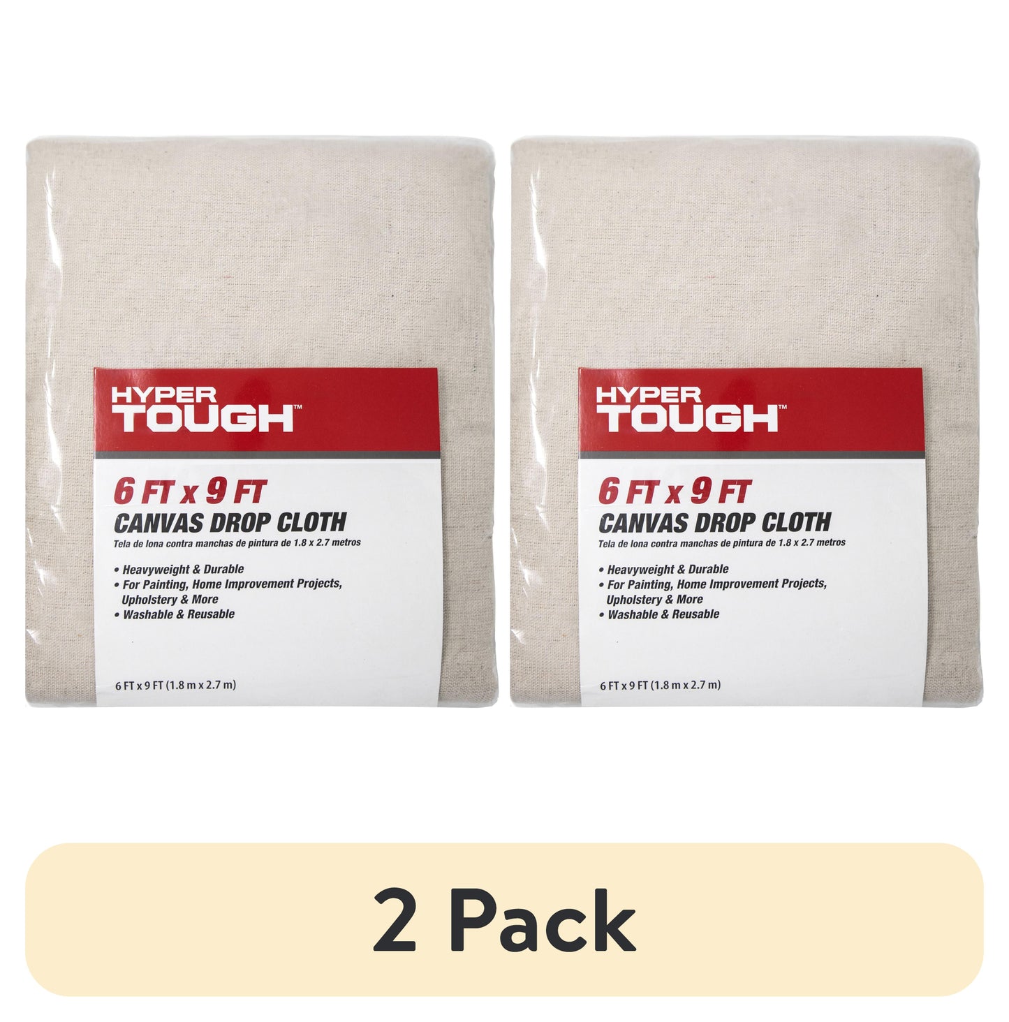 (2 pack) Hyper Tough Canvas Drop Cloth, 6' x 9'