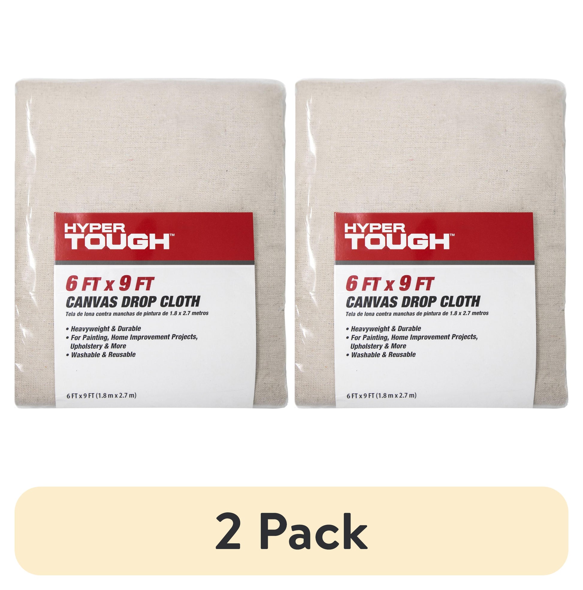 (2 pack) Hyper Tough Canvas Drop Cloth, 6' x 9'
