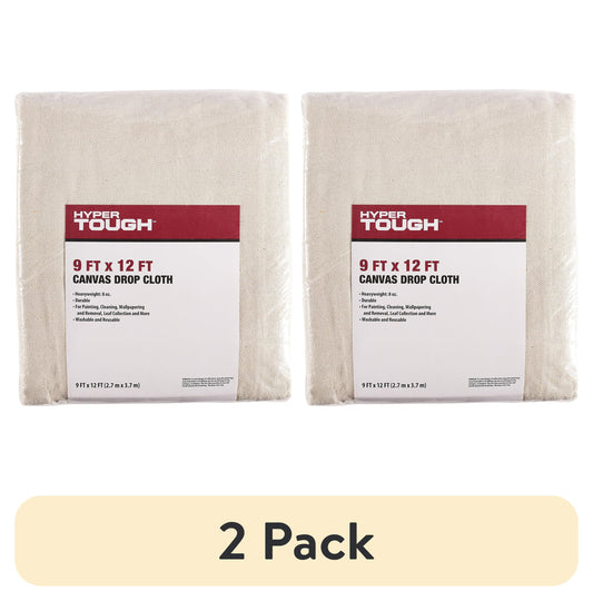 (2 pack) Hyper Tough 9' x 12' Canvas Drop Cloth for Painting and Home Improvement