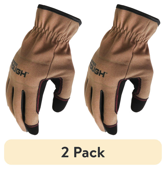 (2 pack) Hyper Tough Duck Canvas, Utility Work Gloves, Brown, Men's Large