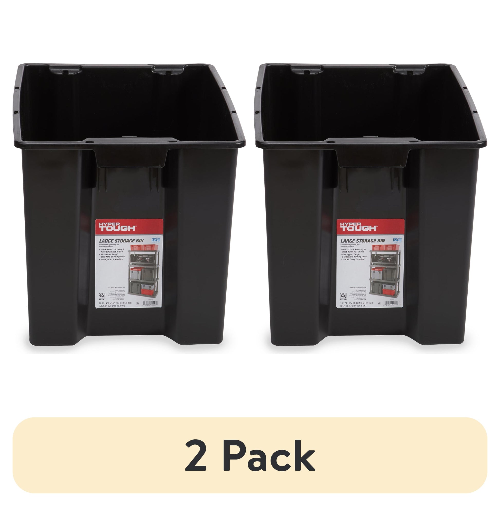Hyper Tough Garage Plastic Storage Bin Large Nesting Stacking, Black