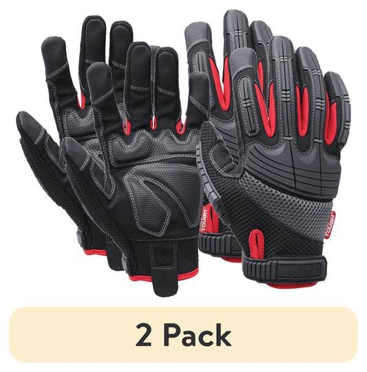 (2 pack) Hyper Tough High Performance Black Synthetic Leather Mechanic Gloves, Men's Medium
