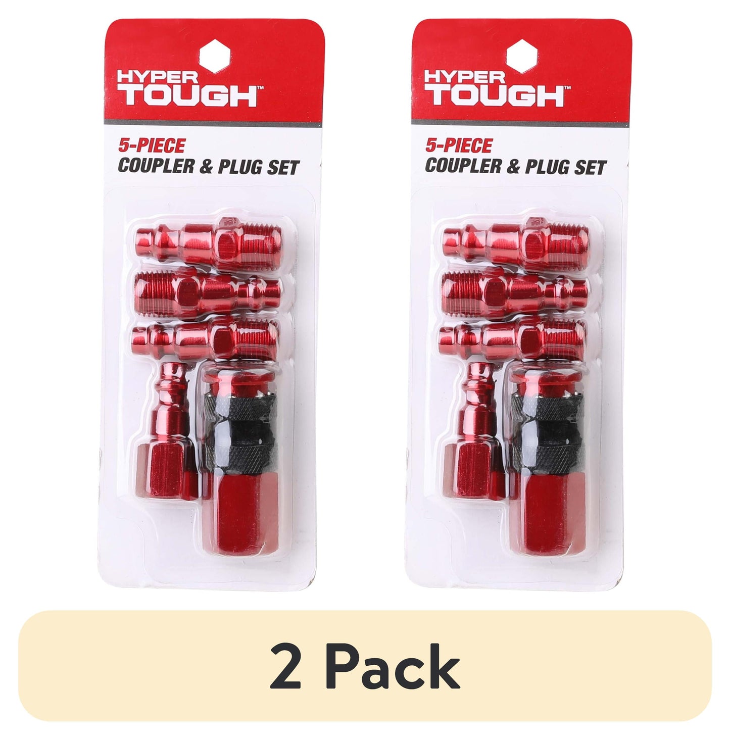 (2 pack) Hyper Tough Red Aluminum Universal Air Coupler & Plug Set 5 Piece, 13-205RHT, Weight: 0.15lbs