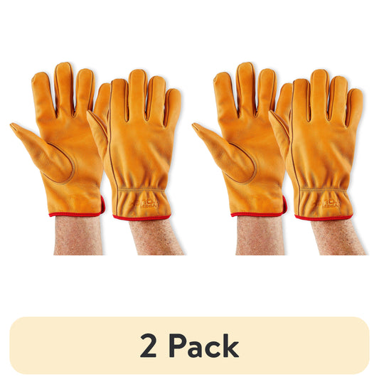 (2 pack) Hyper Tough Water Resistant Men's Cowhide Leather Work Gloves, Brown, SIze Medium