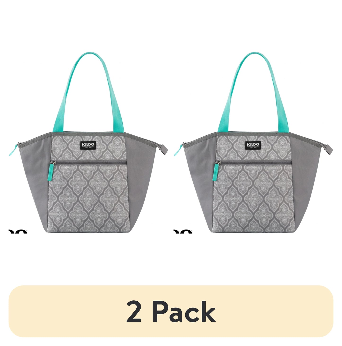 (2 pack) Igloo Essential Tote Lunch Bag Cooler, 14 Can Capacity, Gray and Teal, Insulated Lunch Bag for Meals on the Go