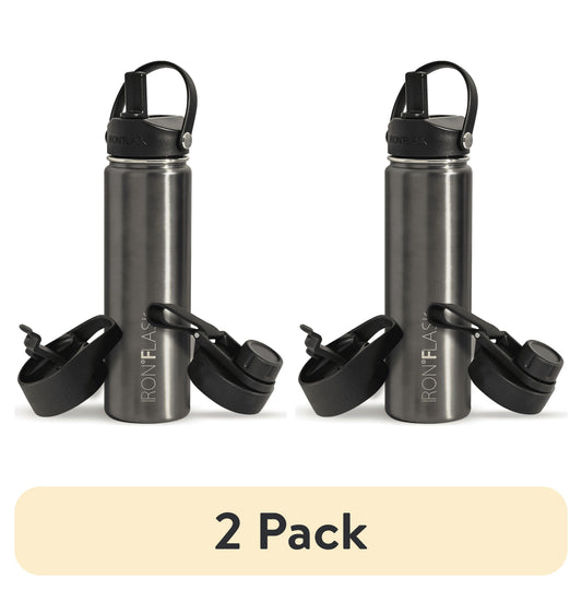Iron Flask Stainless Steel Water Bottle 22 oz Olive Green with 3 Lids