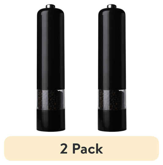 (2 pack) Kamenstein 8-Inch Battery Operated Prefilled Salt & Pepper Grinder Set, Black & White