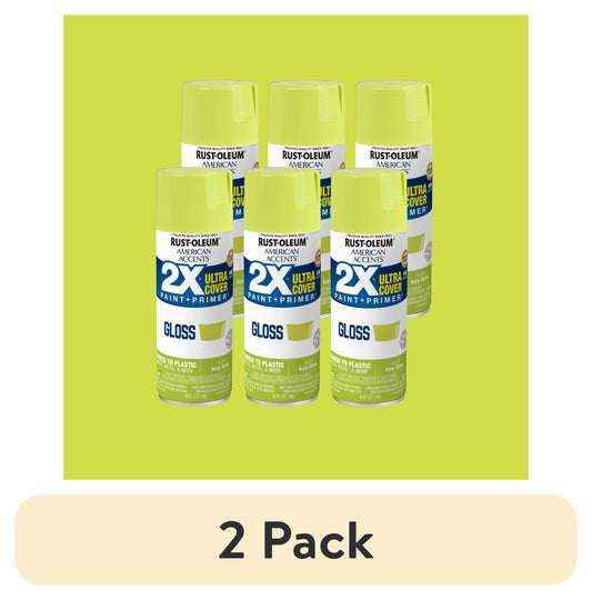 (2 pack) 6 Pack, Key Lime Rust-Oleum American Accents 2X Ultra Cover Gloss Spray Paint-327871, 12 oz