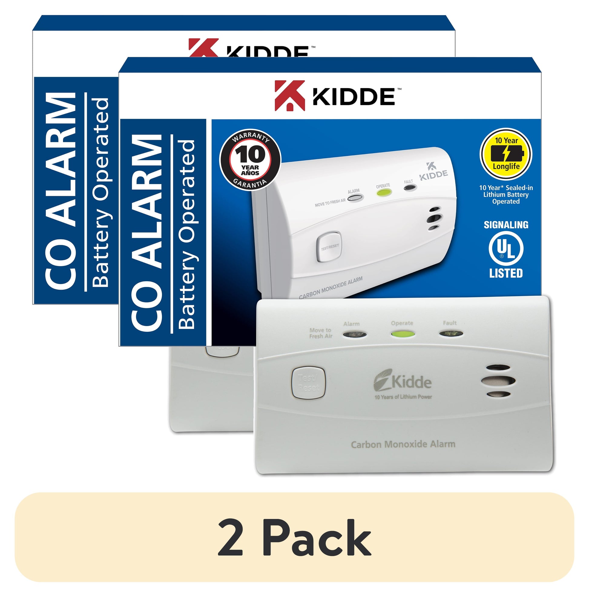 (2 pack) Kidde Battery-Powered Electrochemical Carbon Monoxide Detector
