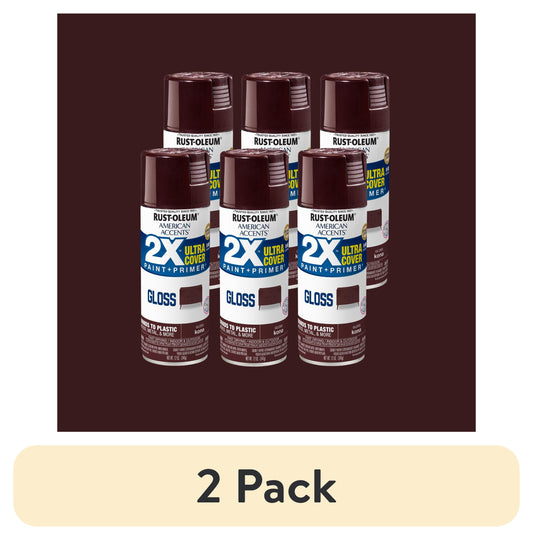 (2 pack) 6 Pack, Kona Rust-Oleum American Accents 2X Ultra Cover Gloss Spray Paint-327872, 12 oz