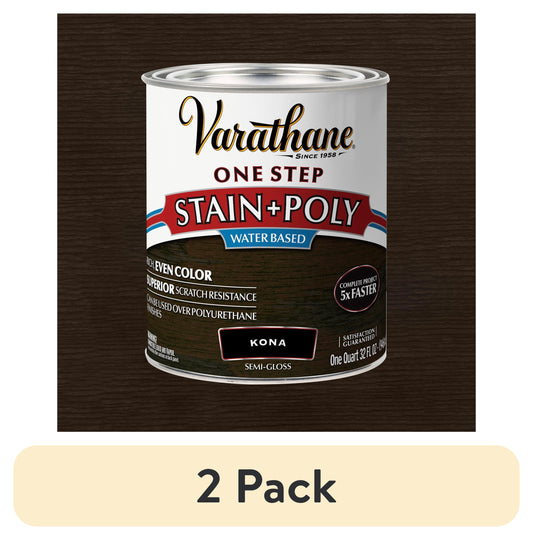 (2 pack) Kona, Varathane One Step Interior Wood Stain + Polyurethane, Semi-Gloss -333655, Quart