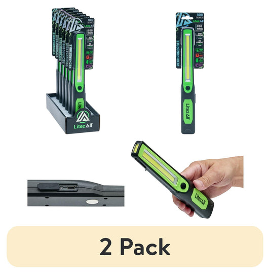 (2 pack) LitezAll 1000-Lumen Rechargeable LED Wand Work Light in Black/Green