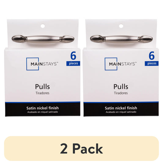 (2 pack) Mainstays 3" (76mm) Center-to-Center Footed Cabinet Pull, Satin Nickel, 6 Pack