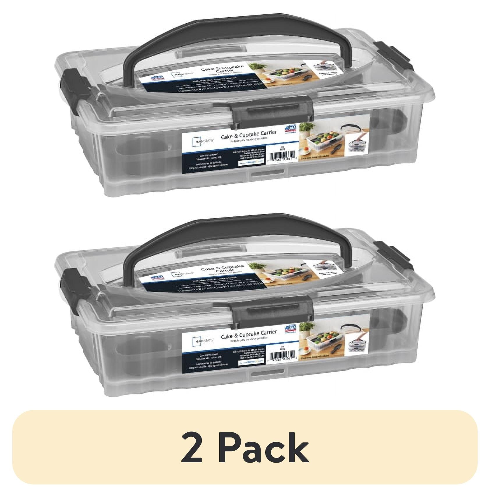 (2 pack) Mainstays Dessert Carrier, Rectangular Design, Clear Plastic with Dark Gray Handle and Clasps, Includes Slice-and-Serve Utensil (1 Each) 18" x 12" x 4.3"