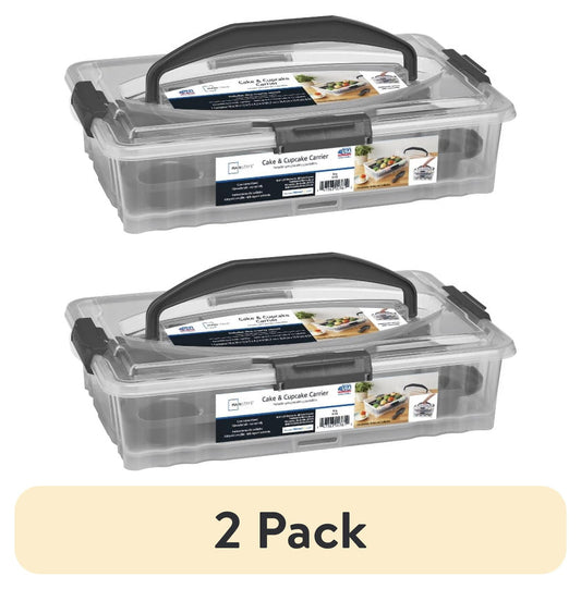 (2 pack) Mainstays Dessert Carrier, Rectangular Design, Clear Plastic with Dark Gray Handle and Clasps, Includes Slice-and-Serve Utensil (1 Each) 18" x 12" x 4.3"