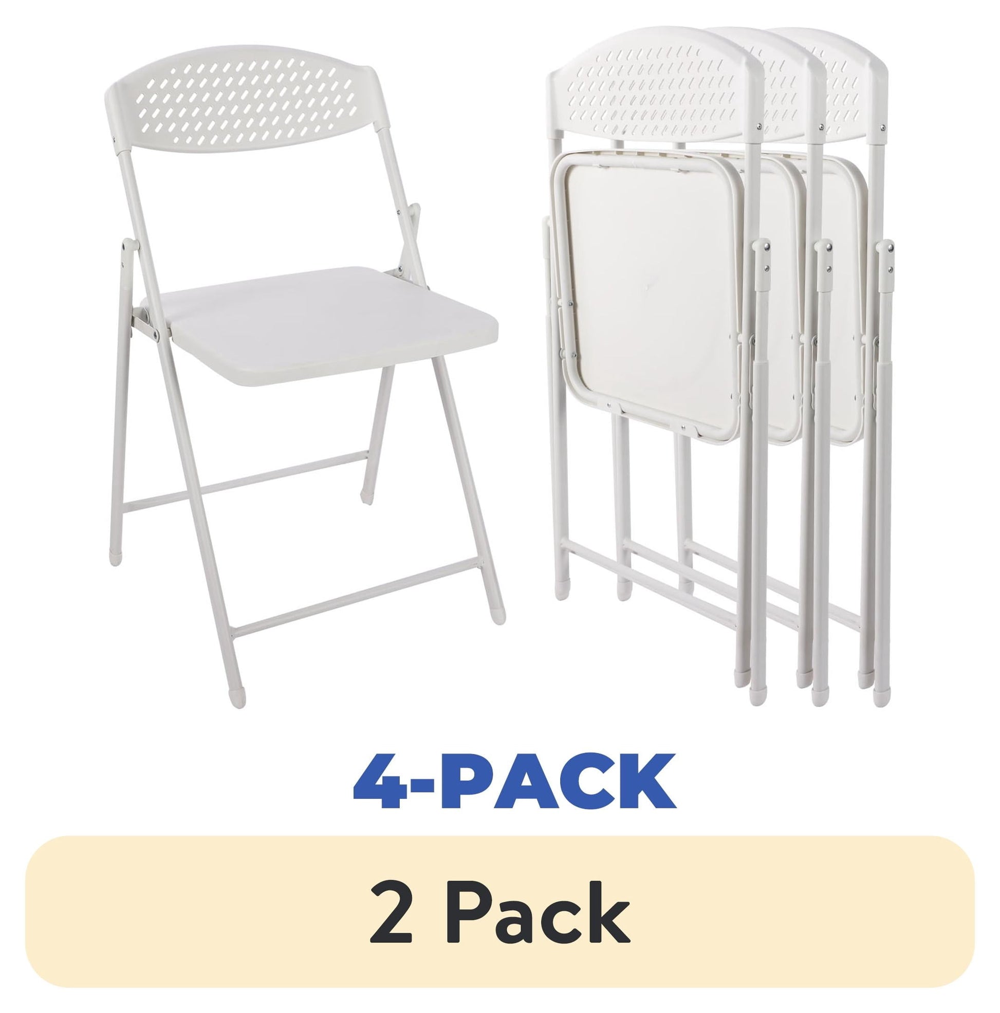 (2 pack) Mainstays Resin Light-Weight Folding Chairs, White (Set of 4)