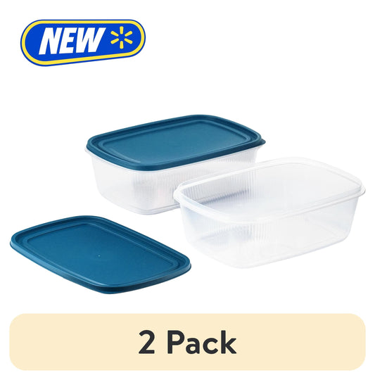 (2 pack) Mainstays Reusable Food Storage Containers,  Large Rectangle, Plastic, 2 Pack â€“ 2 Containers with Lids, 2.5 Gallons,Ideal for Meal Planning