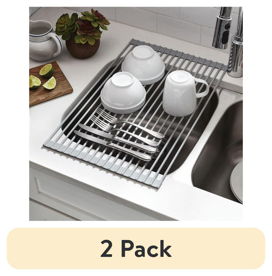 (2 pack) Mainstays Silicone Roll-up Dish Drying Rack for Kitchen Sink, over Sink Dish Drainer Mat, Space-Saving Kitchen Organizer
