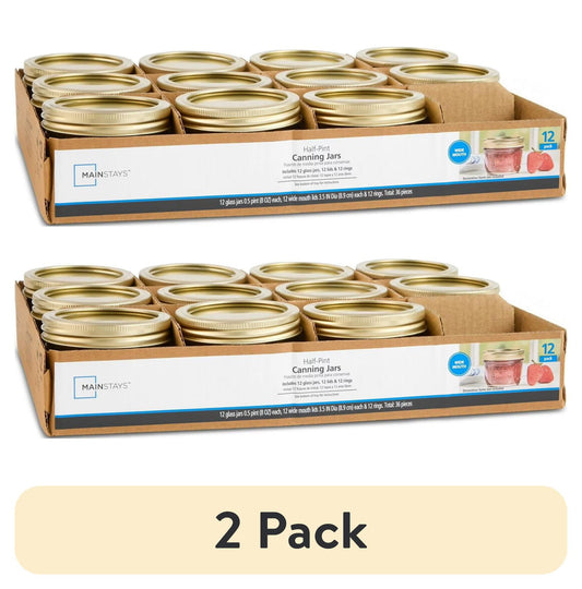 (2 pack) Mainstays 8 oz Mason Jars, Wide Mouth Half Pint Canning Jars with Lids and Rings, 12-Pack Small Glass Jars for Home Canning and Meal Prep