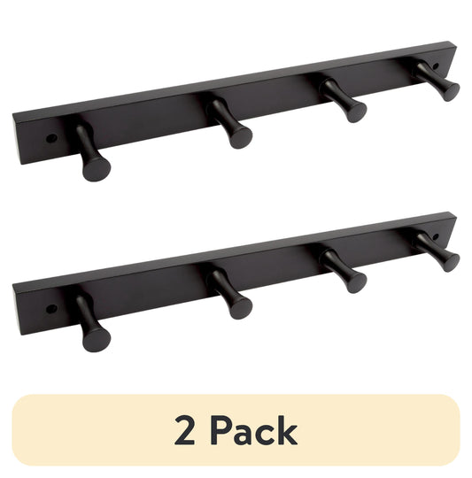 Mainstays Wall Mounted 18 in. Matte Black Wood Hook Rail, 4 Hooks