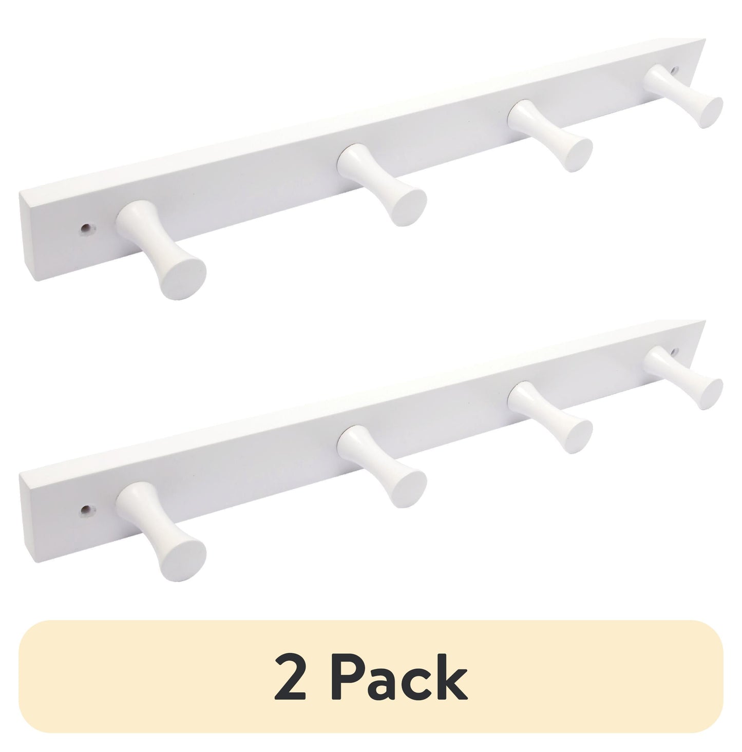 (2 pack) Mainstays Wall Mounted 18 in. Pure White Wood Hook Rail, 4 Hooks