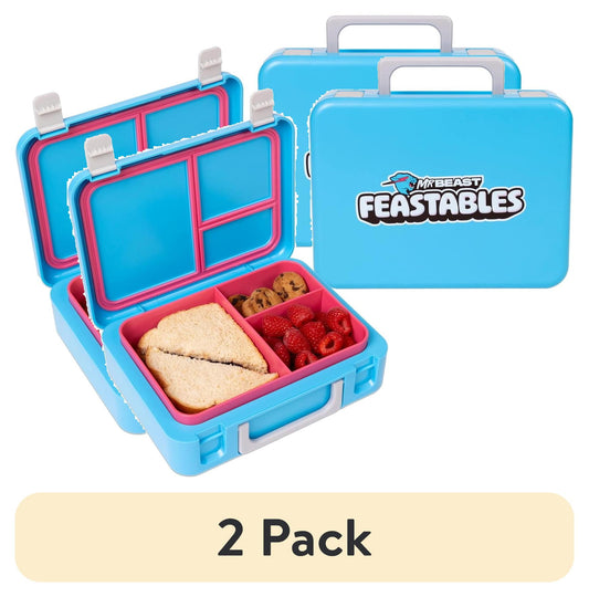 (1 pack) MrBeast Feastables World's Coolest Collectible Lunch Box, BPA-Free, Blue/Pink