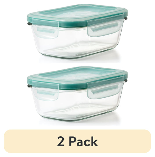 (2 pack) OXO Smart Seal 1.6-Cup Rectangle Glass Food Storage Container, Teal