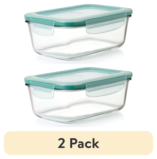 (2 pack) OXO Smart Seal 8-Cup Rectangle Glass Food Storage Container, Teal
