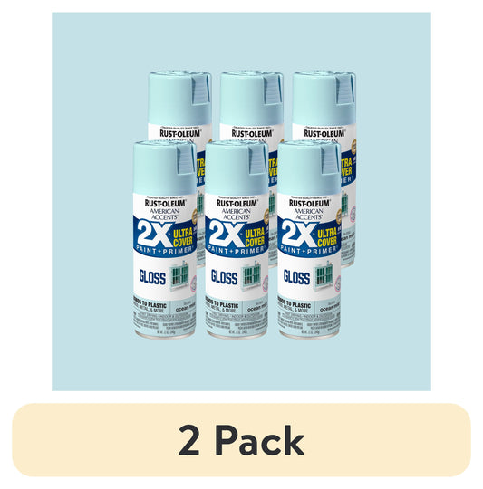 (2 pack) 6 Pack, Ocean Mist Rust-Oleum American Accents 2X Ultra Cover Gloss Spray Paint-327905, 12 oz