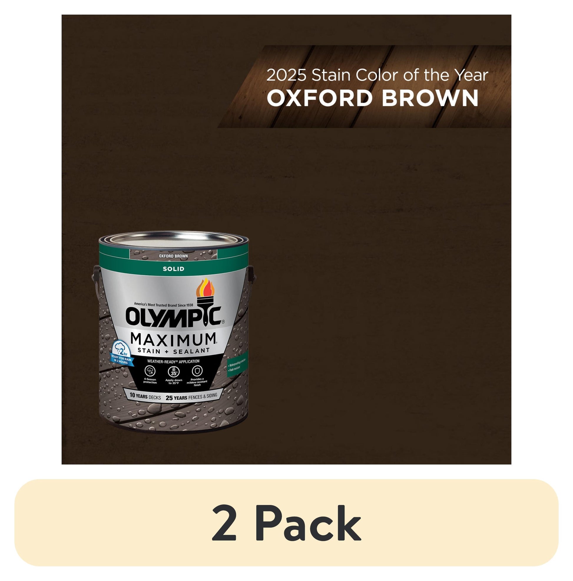 (2 pack) Olympic Maximum 1 Gallon SC-1058 Oxford Brown Solid Color Exterior Stain and Sealer in One
