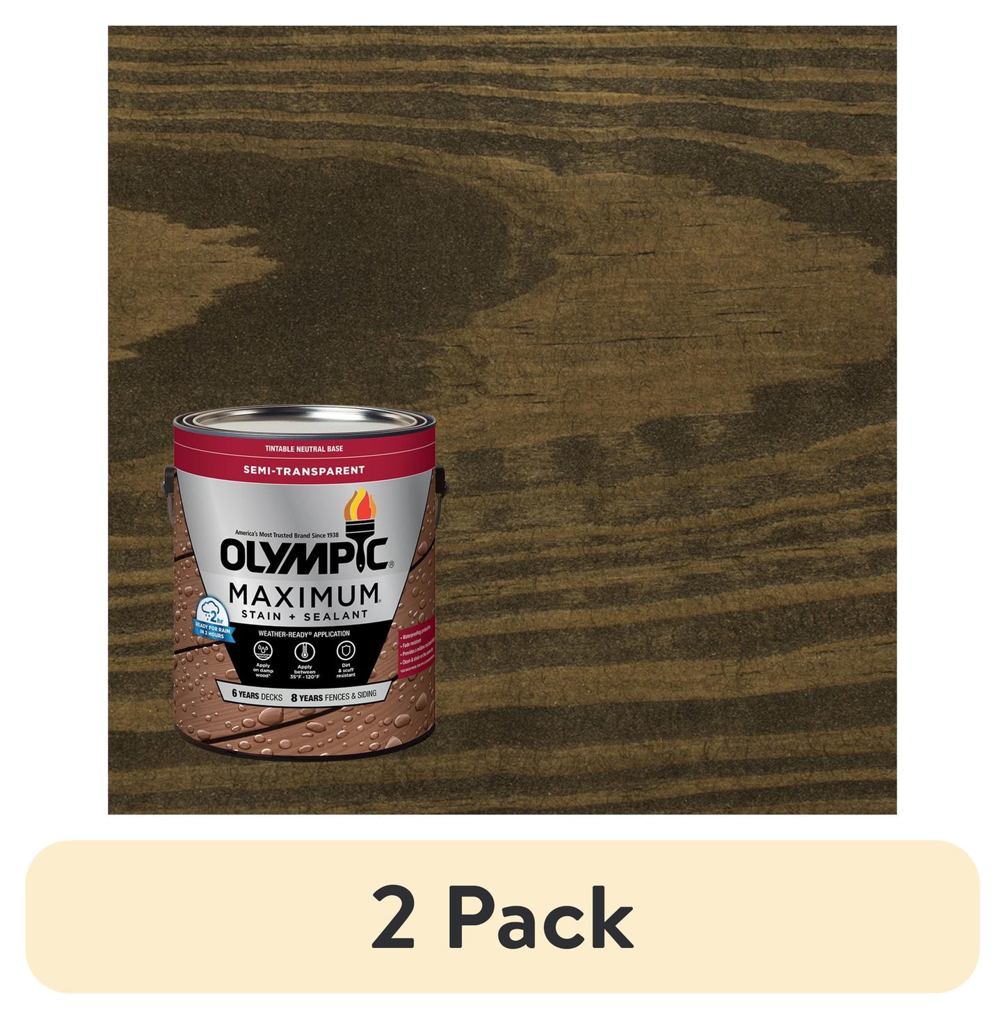 (2 pack) Olympic Maximum 1 Gallon ST-2014 Ebony Semi-Transparent Exterior Stain and Sealer in One Low VOC