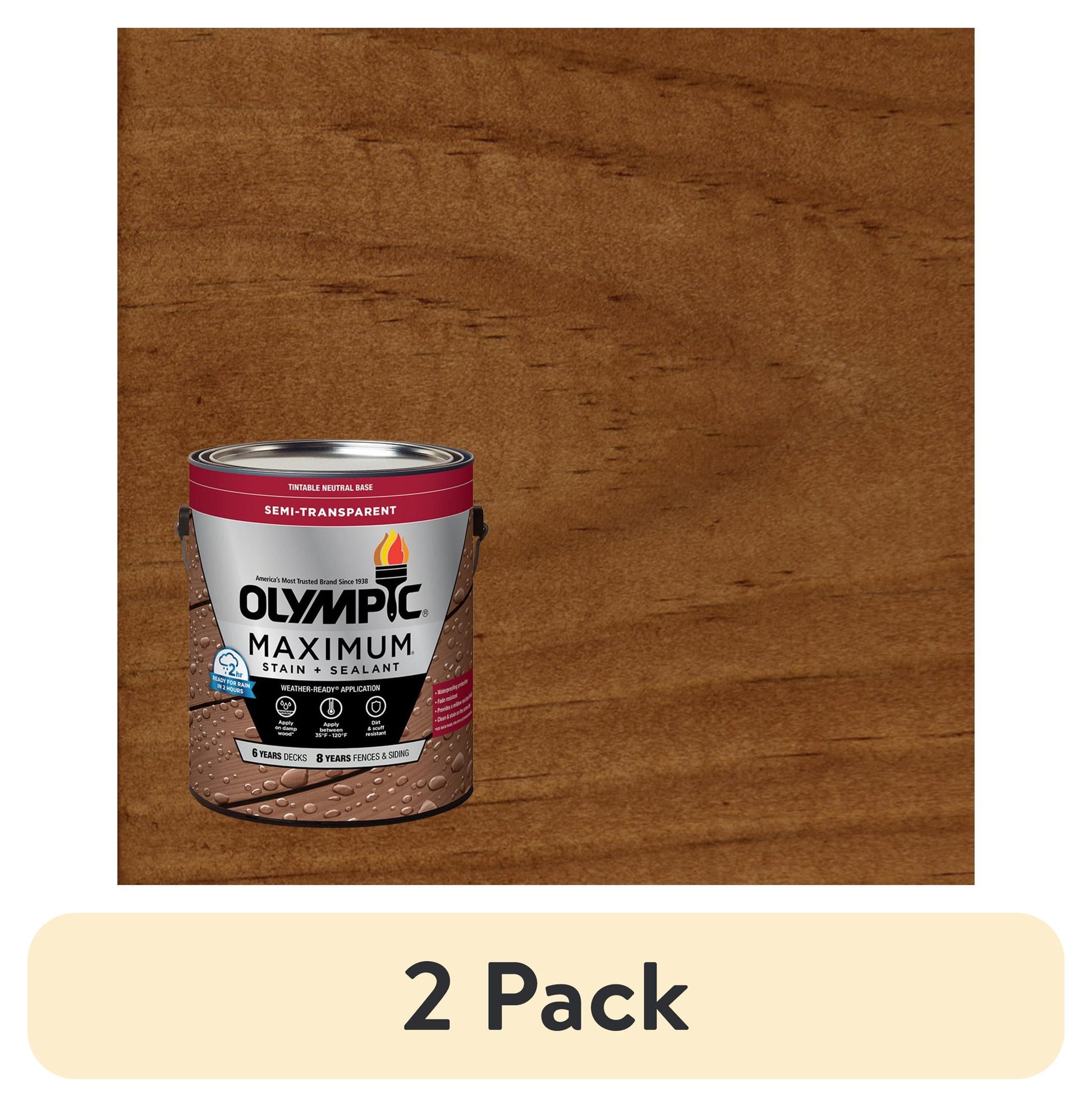 (2 pack) Olympic Maximum 1 Gallon ST-2027 Timberline Semi-Transparent Exterior Stain and Sealer in One Low VOC