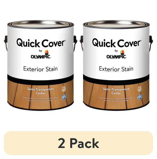 (2 pack) Olympic Quick Cover Cedar Semi-Transparent Interior/Exterior Wood Stain, 1 Gallon