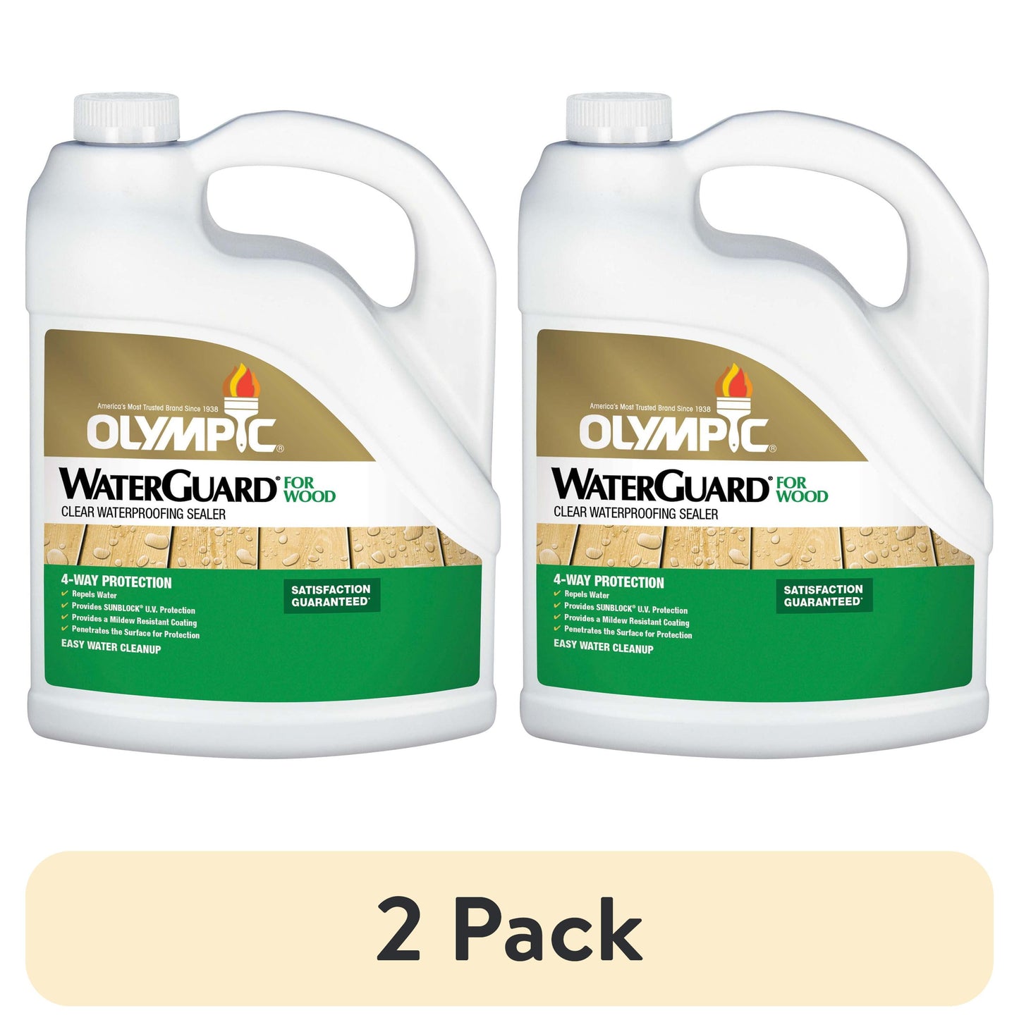 (2 pack) Olympic WaterGuard 1 Gallon Clear Exterior Waterproofing Wood Sealer