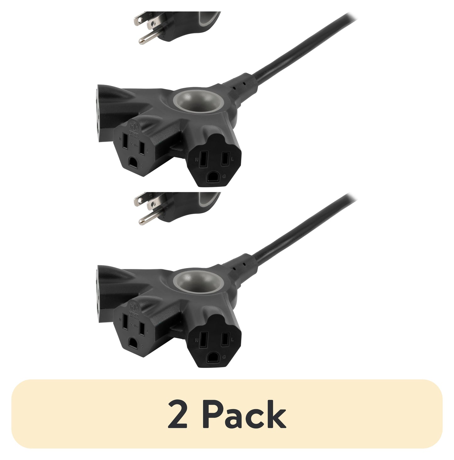 (2 pack) Philips EZGrip 50FT Black Outdoor Extension Cord  3 Prong with Multiple Outlets, 16AWG