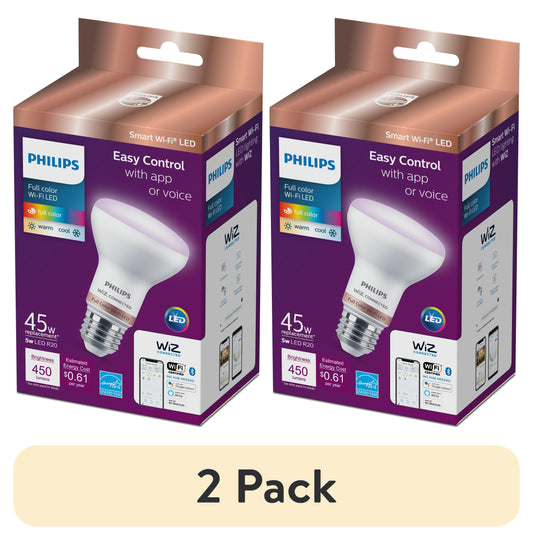 (2 pack) Philips Smart Wi-Fi Connected LED 45-Watt R20 Light Bulb, Frosted Color, Dimmable, E26 Medium Base (1-Pack)