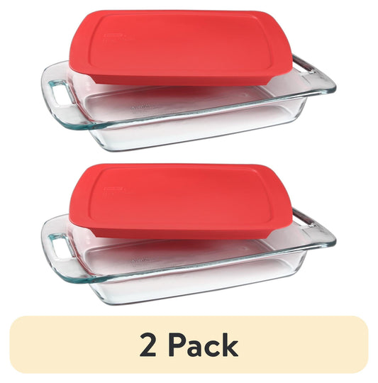 (2 pack) Pyrex Easy Grab Glass Baking Dish with Red Lid, 3-Quart