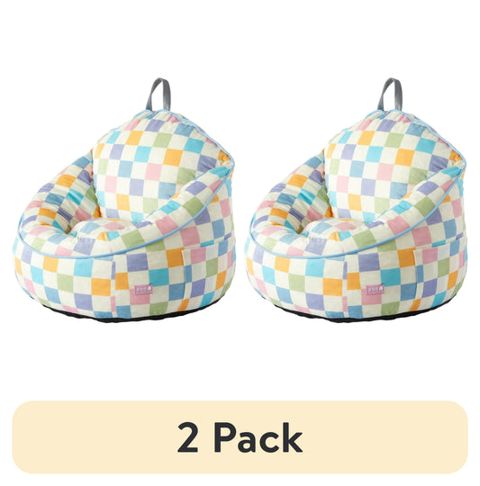 (2 pack) Room Revival Compressed Foam Bean Bag Chair for Kids, Rainbow Checkerboard