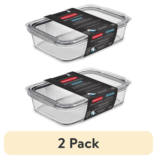 (2 pack) Rubbermaid Brilliance Glass Food Storage Container with Lid, BPA Free and Leak Proof, 8-Cup