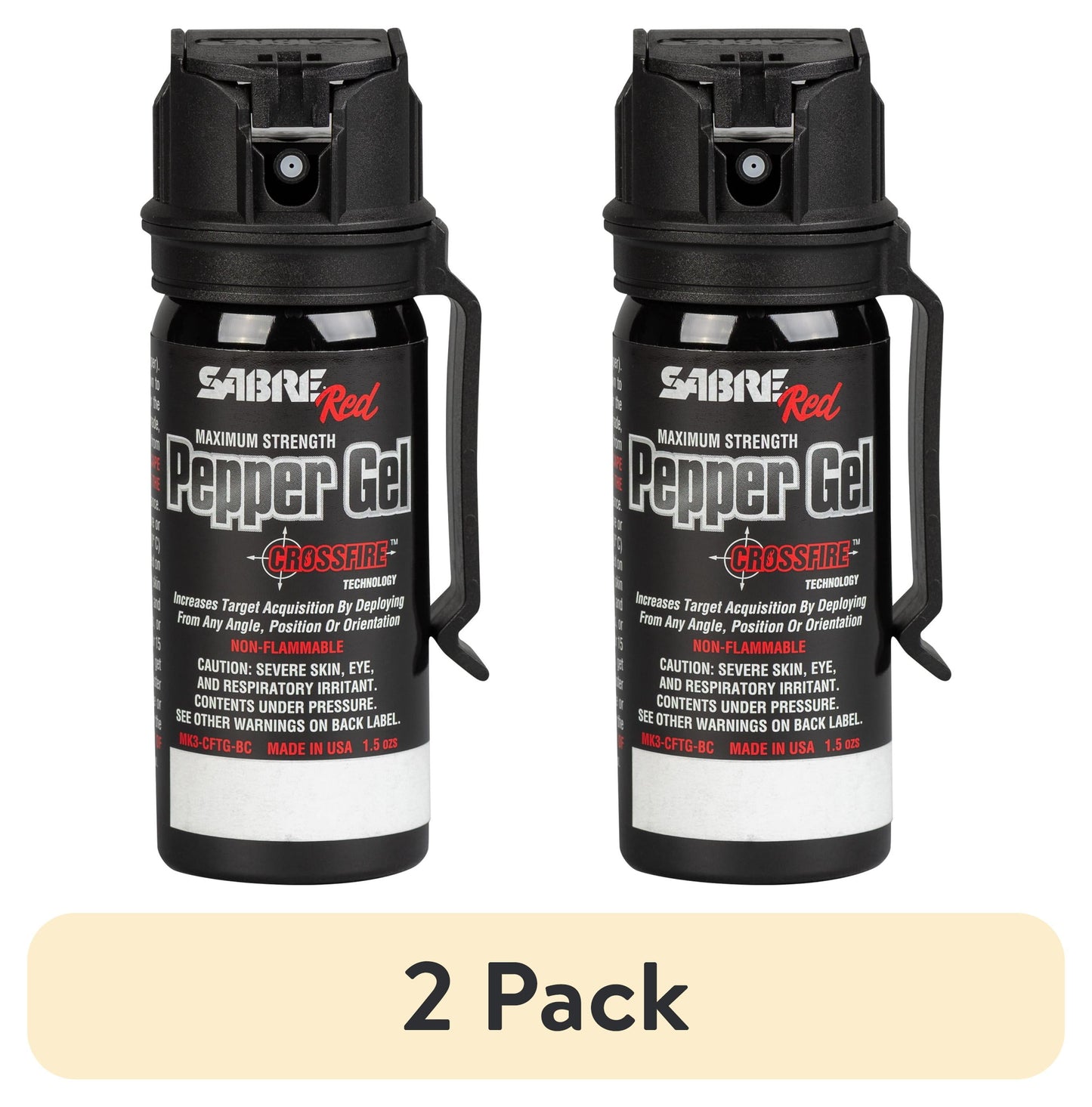 SABRE Crossfire Pepper Gel with Belt Clip, Solid, 0.48 lb, 1 Ct, New, Pocket Pepper Sprays