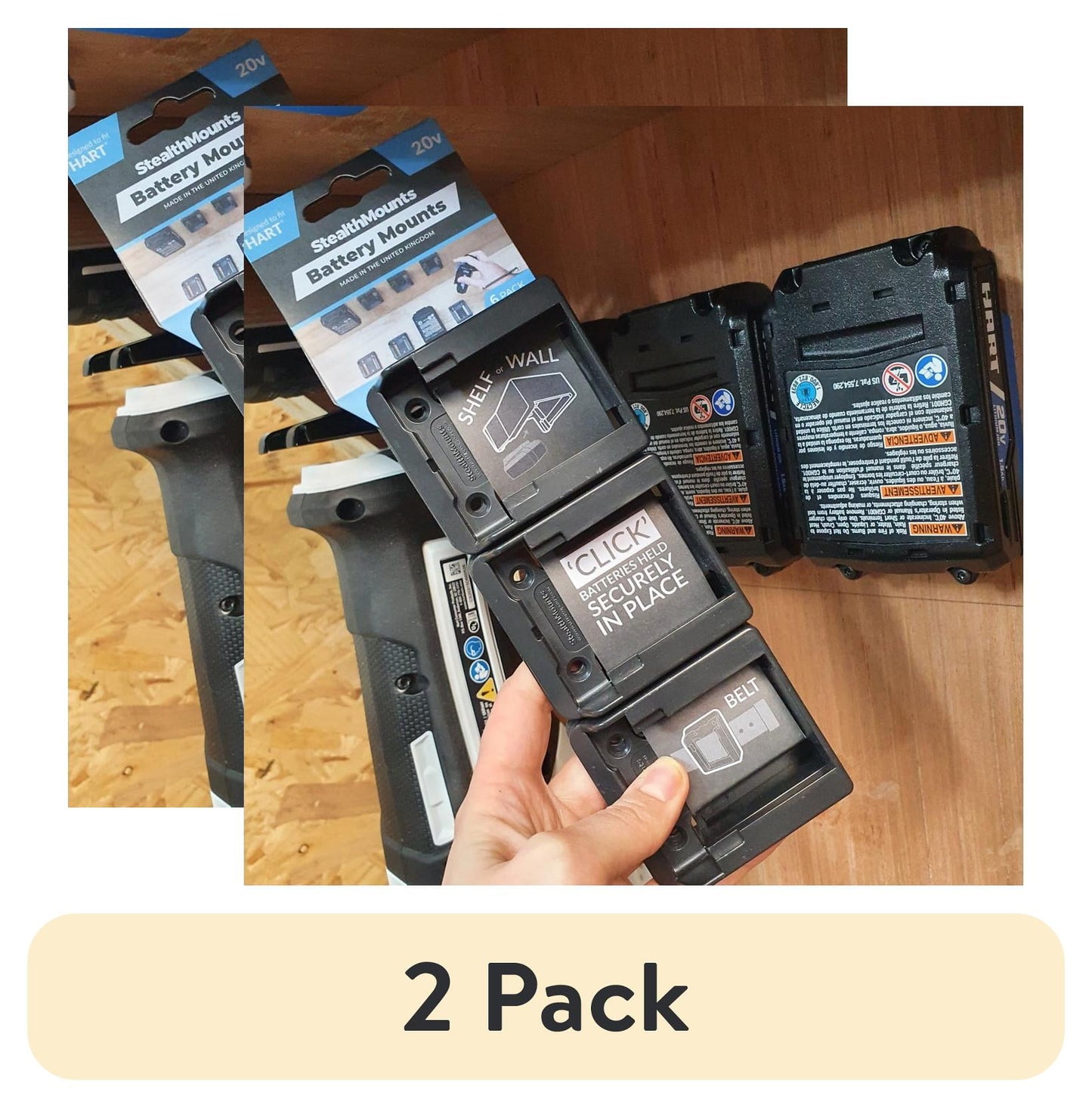 (2 pack) StealthMounts - Black Battery Mounts for Hart 20v | Battery Holders | Package of 6