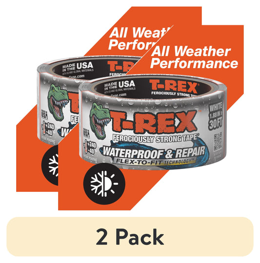 (2 pack) T-Rex Ferociously Strong White Waterproof and Repair Tape 1.88 in x 10 yd