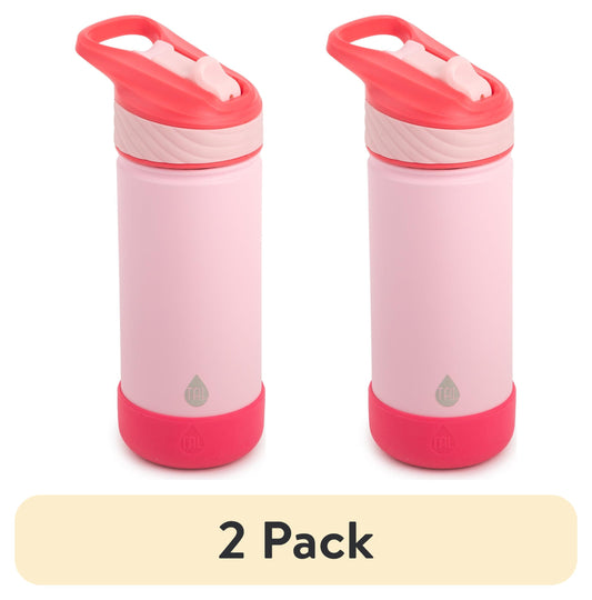 (2 pack) TAL Stainless Steel Ranger Straw Kids Water Bottle 18oz, Pink