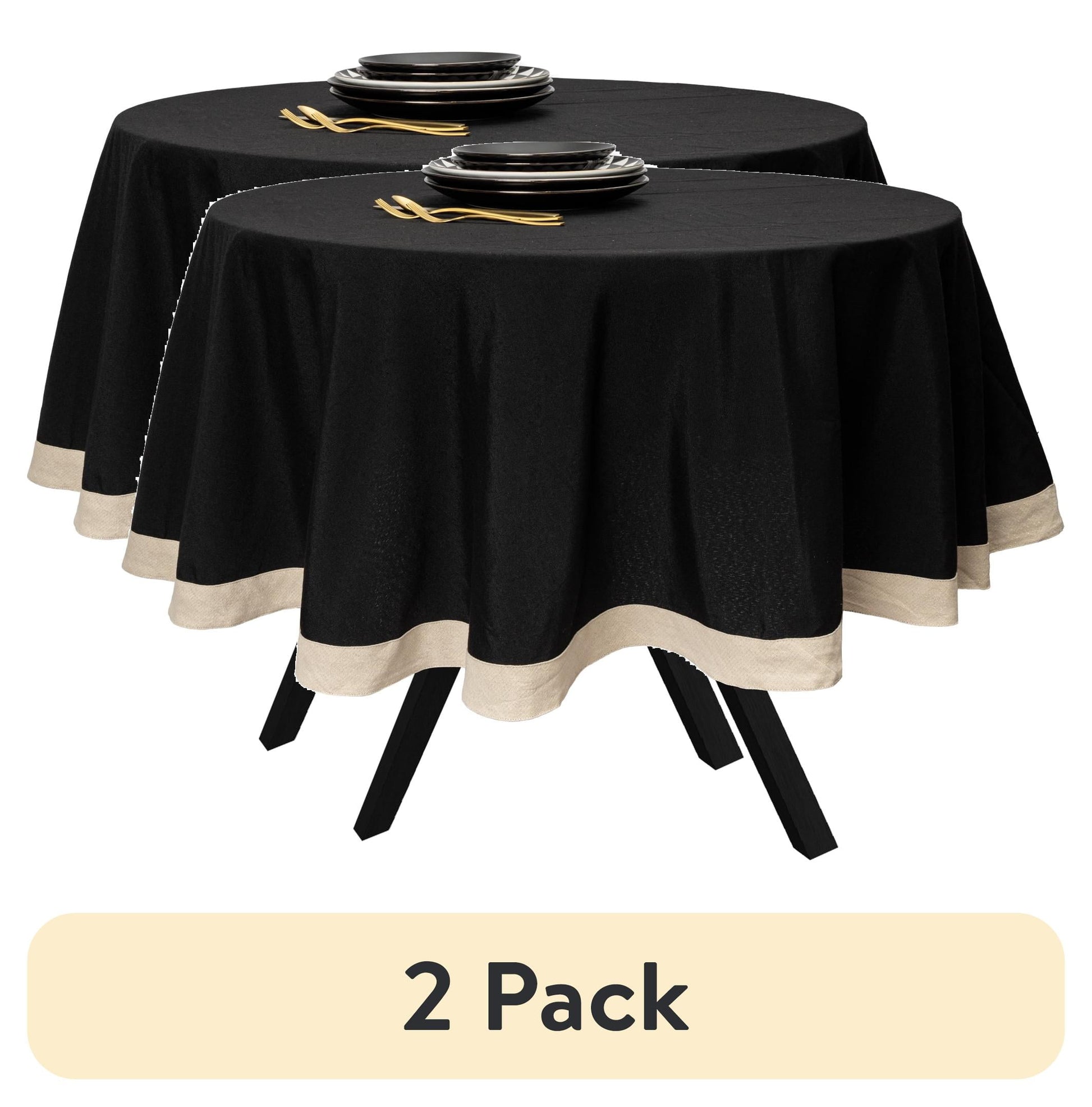 (2 pack) Thyme & Table 102" Rectangle Tablecloth, Black with Gold Border