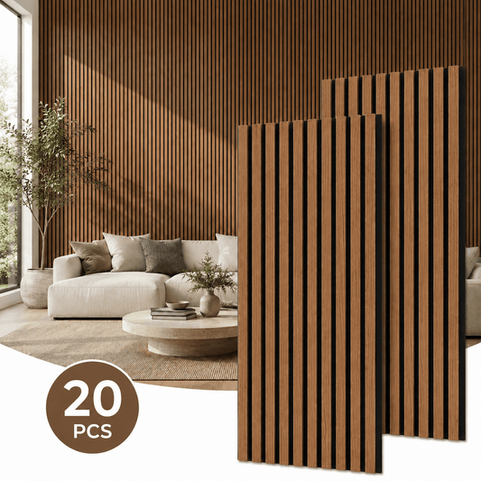 20-Pack Wood Slat Acoustic Wall Panels, 24" x 12" MDF Slat Wall Paneling for Modern Interior Wall Decor, Sound Absorbing Accent Panels, 39.99 Sq. Ft.,Walnut