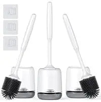 Lefree 3 Pack Silicone Toilet Brush,Rubber Toilet Bowl Brush and Holder Set with Ventilated Holder, Toilet Cleaner Brush for Bathroom,Floor Standing & Wall Mounted Toilet Scrubber Without Drilling